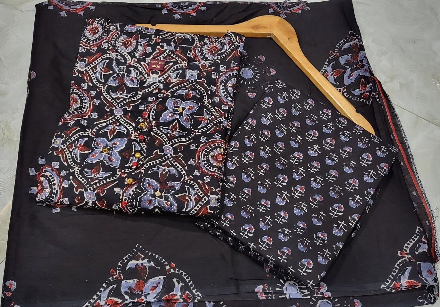 Elegant Blockprint Cotton Kurti with Pant 3 Pcs Set – Women Clothing