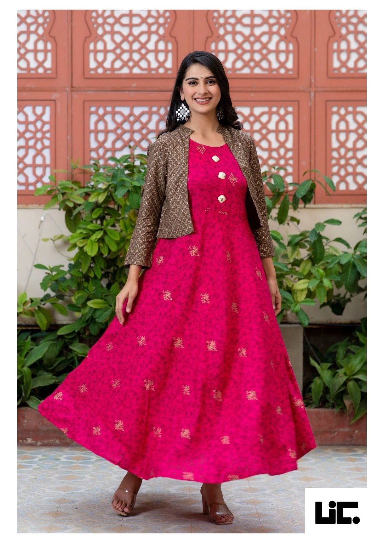 Graceful Aura Rayon Dress with Elegant Jacket - Women Clothing