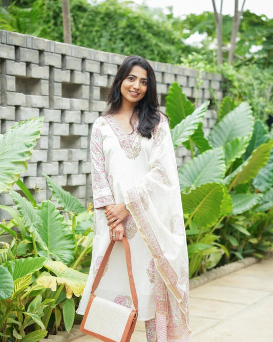 Tradition & Twist Cotton Kurti with Pant 3-Piece Set