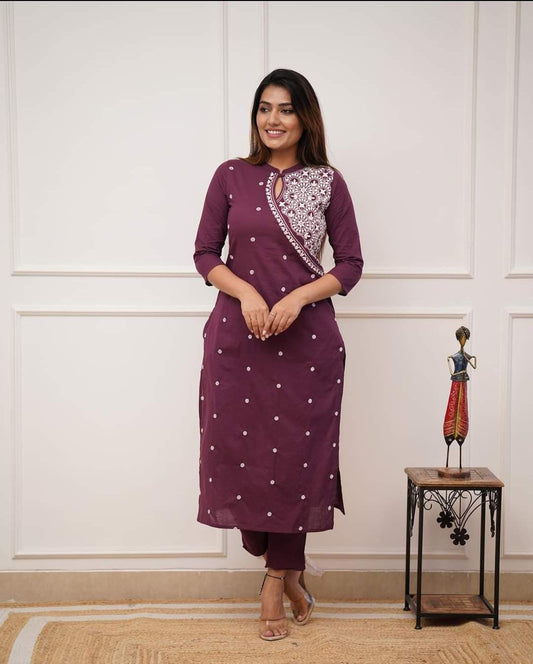 Classy Kurti with Pant with Detailed Embroidery