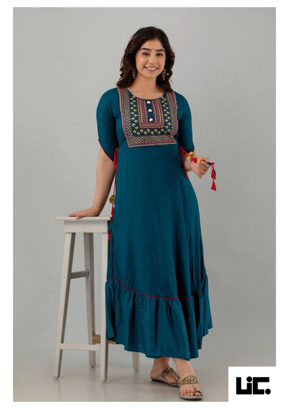 Elegant Aura Rayon Long Dress - Outfits for Women