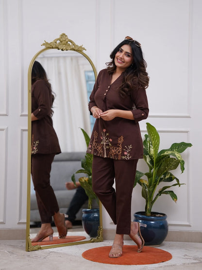 Ethereal Charm Women Fashion Embroidered Cotton Co-ord Set