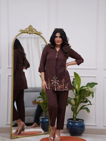Ethereal Charm Women Fashion Embroidered Cotton Co-ord Set