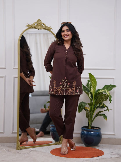 Ethereal Charm Women Fashion Embroidered Cotton Co-ord Set
