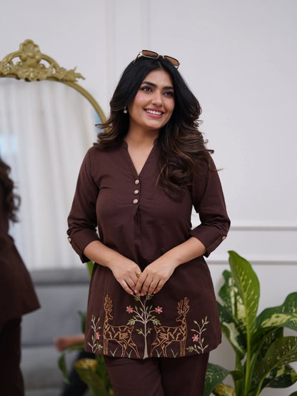 Ethereal Charm Women Fashion Embroidered Cotton Co-ord Set