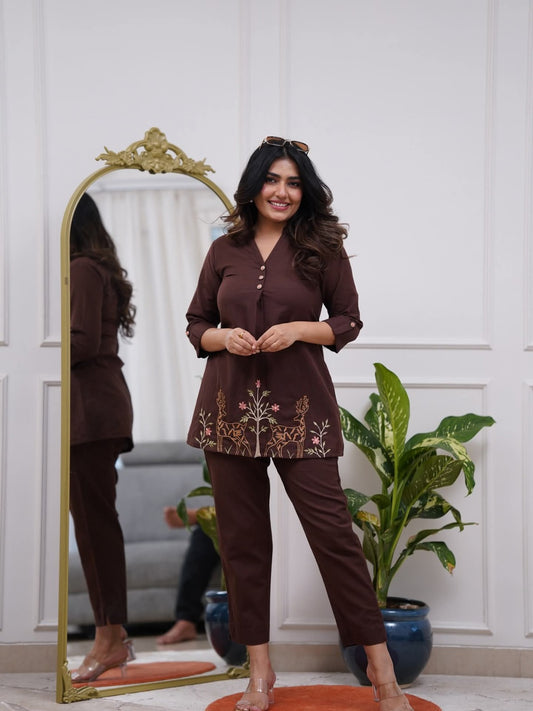 Ethereal Charm Women Fashion Embroidered Cotton Co-ord Set