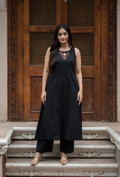 Ethereal Weave Women Fashion Cotton Slub Kurta & Plazo Set