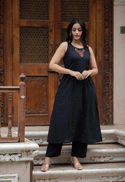 Ethereal Weave Women Fashion Cotton Slub Kurta & Plazo Set