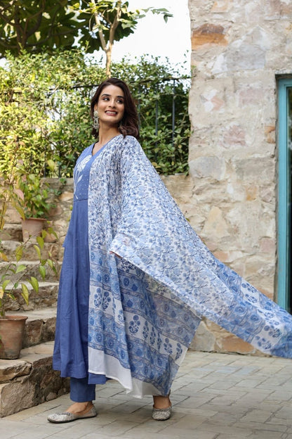 Regalia Charm Women Clothing Cotton Embroidered Kurta Pant & Dupatta Set