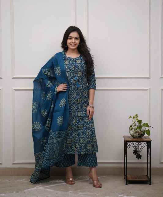 Elegant Cotton Kurti with Pant 3 pcs set