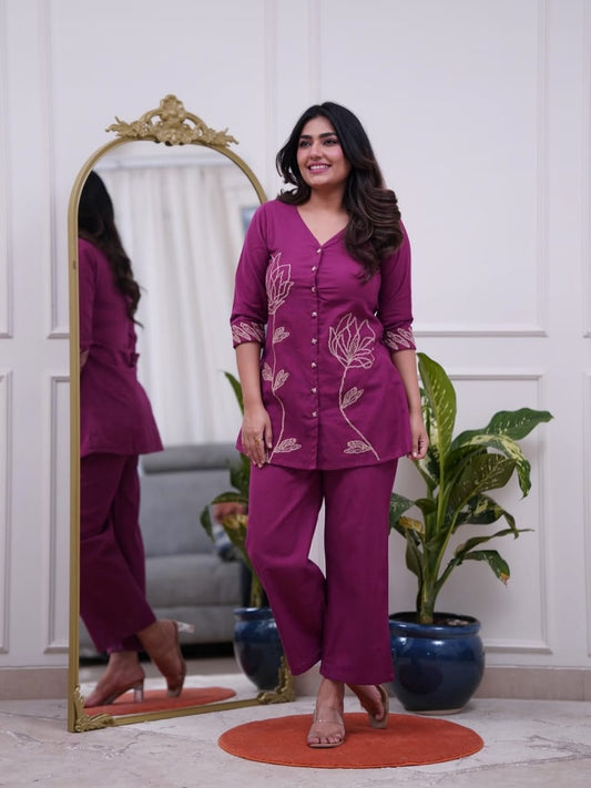 Aurelia Grace Women Fashion Embroidered Cotton Kurti & Pant Set